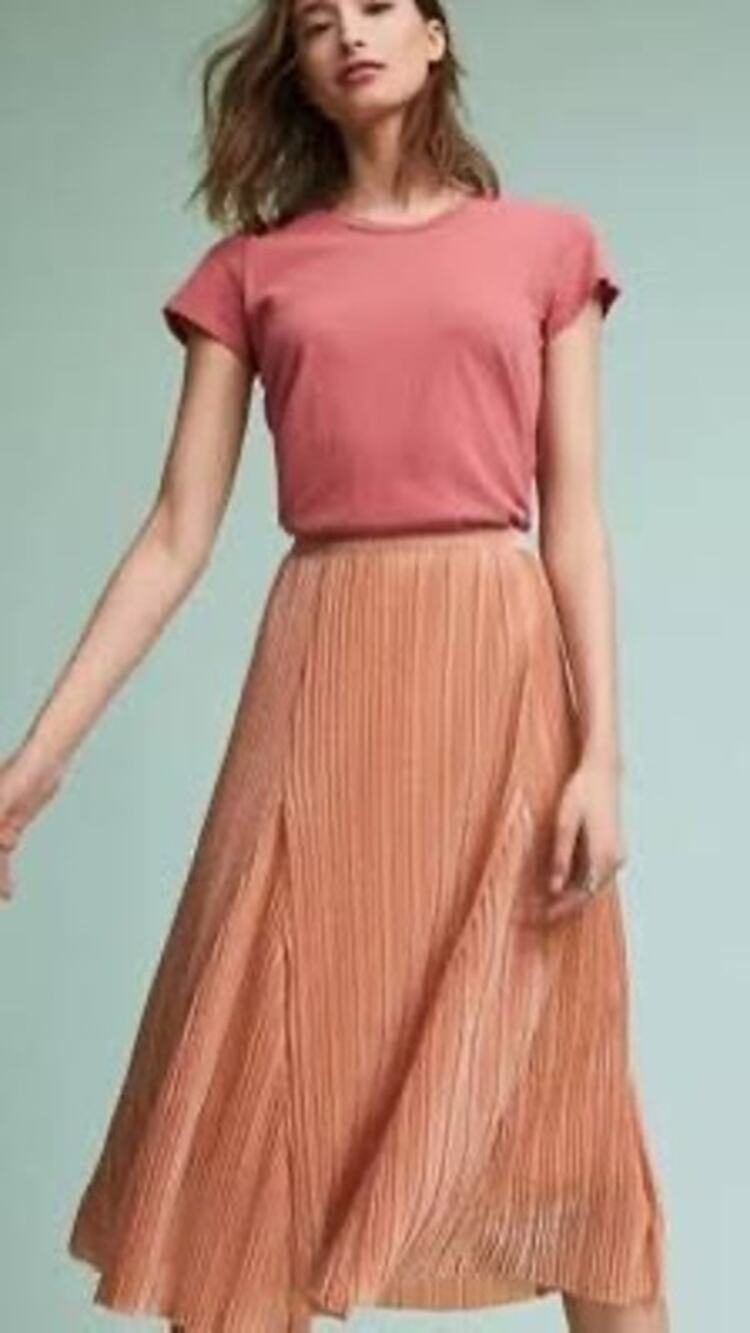 Maeve Anthropologie Ambra Rose Gold Metallic Pleated Plisse Skirt - Size M